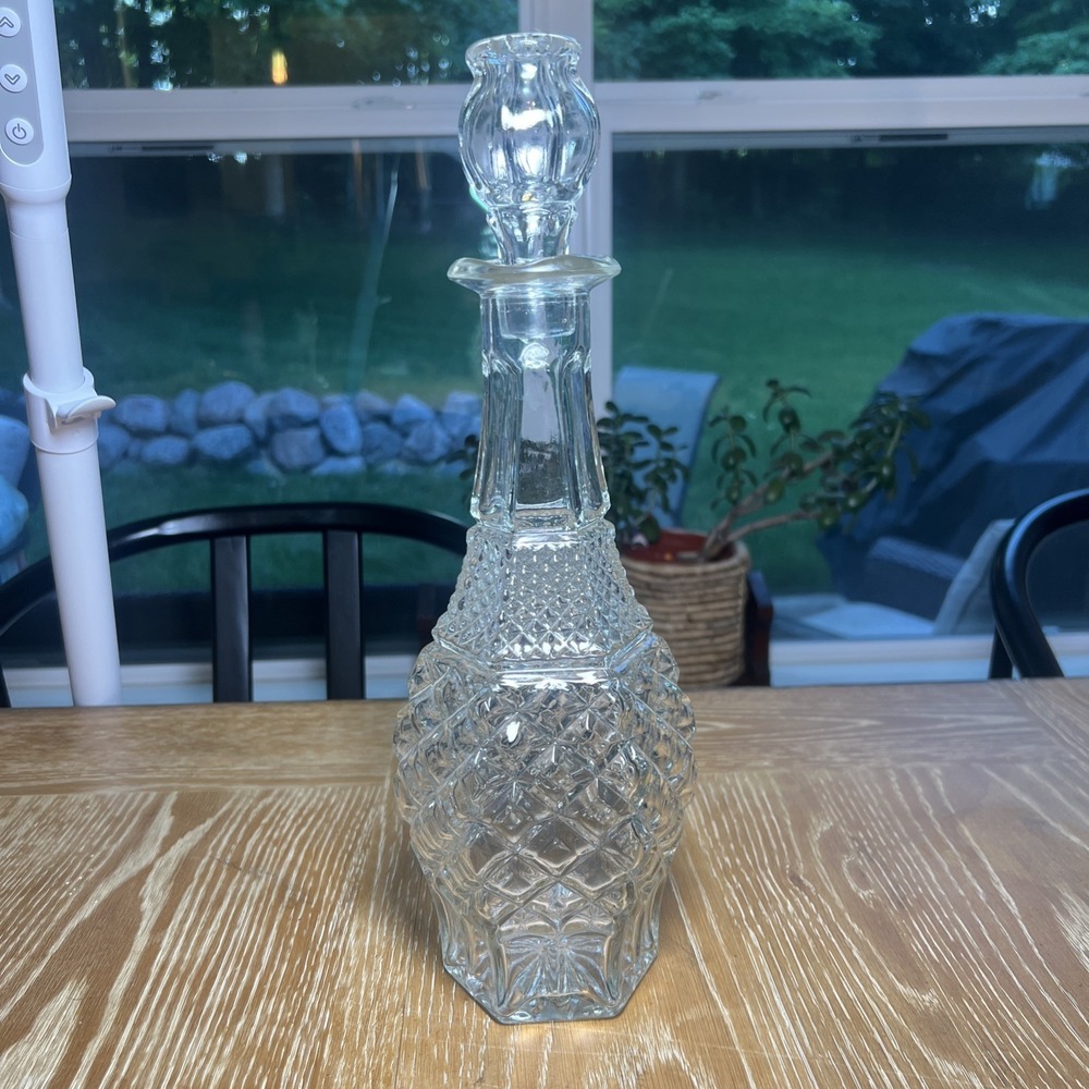 Vintage Anchor Hocking 32oz Glass Wexford‎ Pattern Decanter Bottle & Stopper
